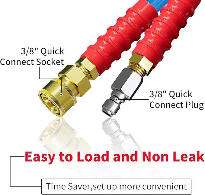 POHIR Power Washer Whip Hose 3ft Pressure Washer Jumper Hose With 4800PSI Steel Whip Line 3/8" Quick Connector