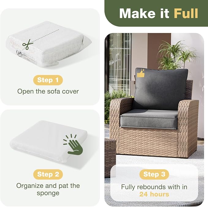 Aoxun Replacement Cushions for Outdoor Furniture, 4-Piece Outdoor Cushions for Patio Furniture, Deep Seat, Waterproof & Fade Resistant Couch Cushion for 4-Seat Patio Conversation Sets, Grey