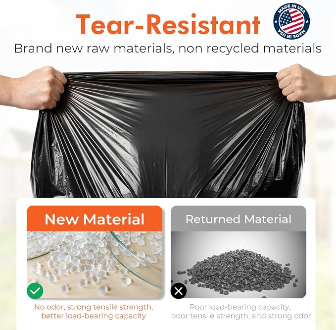 Delxo 40-45 Gallon Trash Bags, 125 Count, 40×48'' Large Black Garbage Bags – Light-to-Medium Duty Star-Seal Can Liners for Home, Kitchen, Yard & Office – Bulk Value Pack, Made in USA