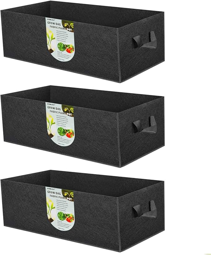 ANGELIOX 3-Pack Grow Bags, 10 Gallon Heavy Duty 300G Thickened Nonwoven Fabric Raised Garden Bed Square Flower Planter Containers for Carrot Onion,Flowers,Fruit/Growing Pots with Handles(60x30x20cm)