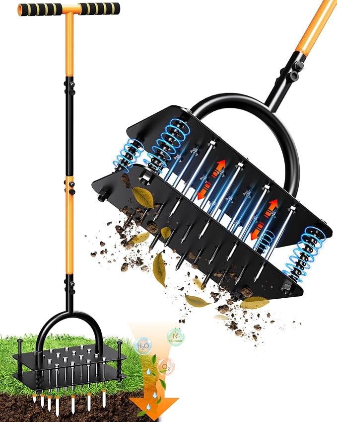Manual Lawn Aerator Tool, Grass & Yard Aerator, Lightweight 7.7 lb with 21 × 3.5" Steel Spikes, Ergonomic Automatic Reset Design, Deep Soil Aeration for Healthier Lawns