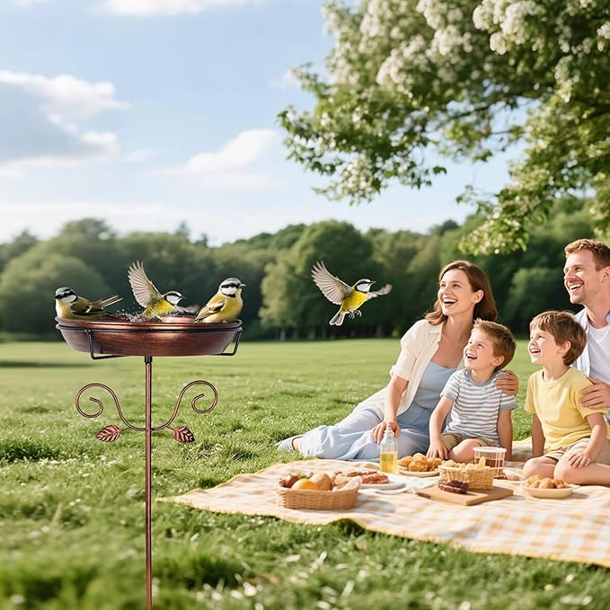 Ieuan 35.4" Tall Metal Bird Bath for Outdoors with 2.2" Deep and 12'' Dia Bowl, Removable, Easy - Clean, Vintage Freestanding Birdbaths & Birdfeeder for Garden Yard Lawn Decor, Glod