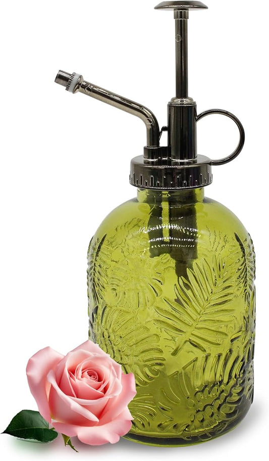Glass Plant Mister Spray Bottle, 350ML Vintage Plant Spritzer, Succulent Watering Bottle Glass with Top Pump, Small Plants Sprayer Watering Can for Indoor (Yellow Green)