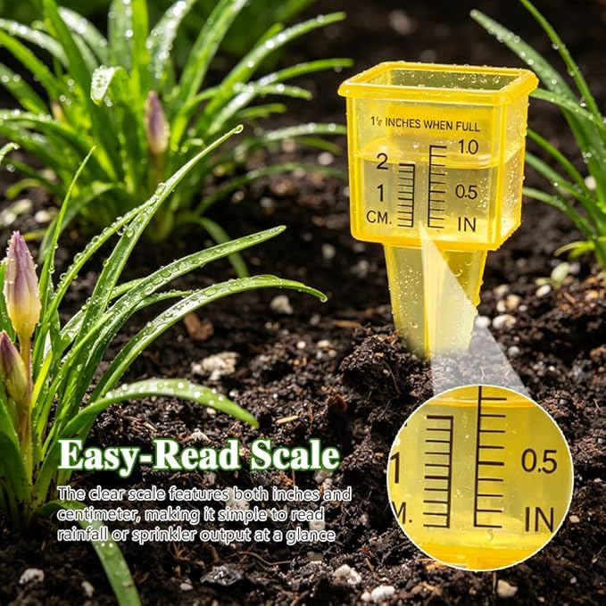 ZORZA Outdoor Rain Gauge Plastic Clear Sprinkler Gauge Rain Measuring Gauge Tool 1.5" Wide Mouth,Bright Yellow,Ideal for Lawn,Yard,Garden,Backyard,Set of 5