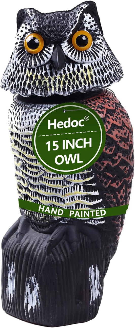 Hedoc Fake Owl Decoys to Scare Birds Away, Rotating Head Sculptures, Nature Enemy Scarecrow Plastic Statues, Pest Repellent, Bird Control and Pigeon Deterrent Outdoor Yard, Garden Protectors