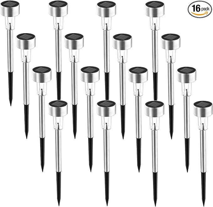 SOLPEX 16 Pack Solar Outdoor Lights Pathway, Stainless Steel Solar Lights Outdoor Waterproof,LED Landscape Lighting Walkway for Landscape/Patio/Lawn/Yard/Driveway-Cold White
