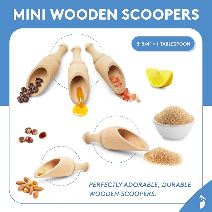 Small Wooden 1 Tablespoon Scoops for Food Canisters & Jars, Table Spoons Measuring Spoon, Wood Manuka Honey Bath Salts, & Coffee Scoop, Mini Candy Scoops for Candy Buffet, Pack of 25 by Woodpeckers