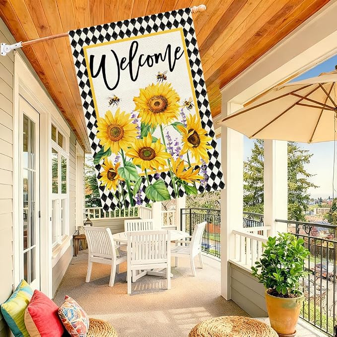 Baccessor Spring Summer House Flag 28x40 Inch Double Sided Burlap,Sunflowers Floral Flowers Large Garden Flag Holiday Yard Porch Patio Outdoor Outside Decoration