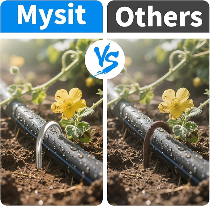 MySit 12 Inch 50 Pack Heavy Duty U Shaped Garden Stakes, 11 Gauge Galvanized Fence Stakes Landscape Staples Metal Yard Stakes for Ground, Drip Hose, Inflatables, Outdoor Decorations