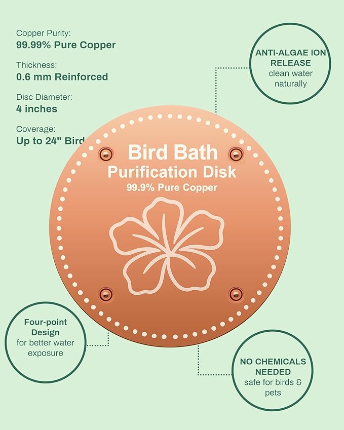 Bird Bath Purification Disk Pure Copper Outside Winter Solar Power Birdbath Hummingbird Bee Water Fountain Window Feeder Stand Nectar Food Pole House Hanging Birdhouse Small Large Accessories