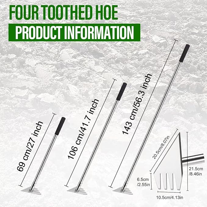 BARAYSTUS Garden Hoe Tool and Weeder, 56 Inch Ergonomic Long Handle Cultivator with Sharp Stainless Steel Blade, Heavy Duty Garden Hand Tiller for Weeding, Digging, Loosening Soil,Removing Moss
