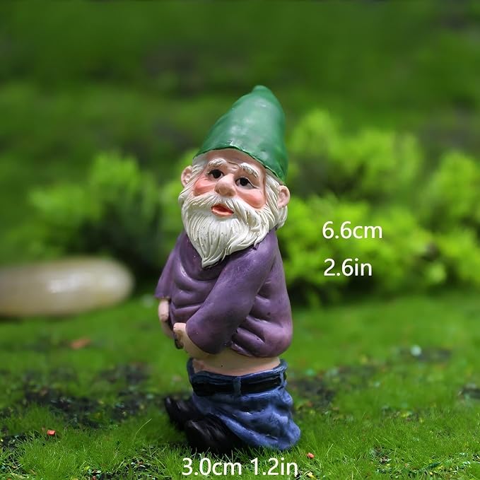 Set of 4 Mini Garden Gnomes with Campfire - 3 Drunk Gnome Figurines and 1 Campfire for Fairy Garden Decor, Plant Pot Decorations, Dashboard Ornaments, and Outdoor Spaces