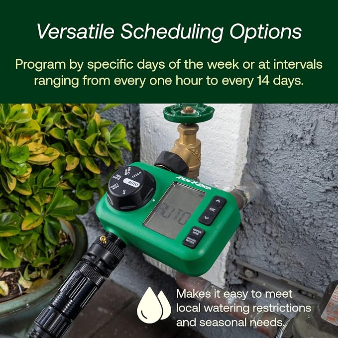 Rain Bird HET100 Electronic Digital Hose End Watering/Irrigation Timer, Battery Operated, 3/4" Garden Hose Thread, Heavy-Duty Brass Inlet, 1 Outlet/Port