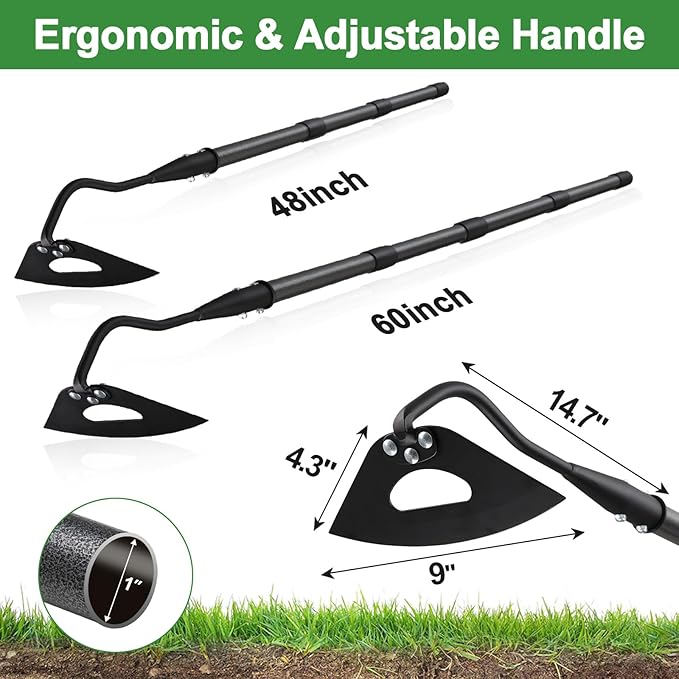 Garden Hoe for Weeding, Heavy Duty Hollow Hoe Garden Tool with Long Handle, 5FT Weeder Gardening Hand Tool for Loosening Planting