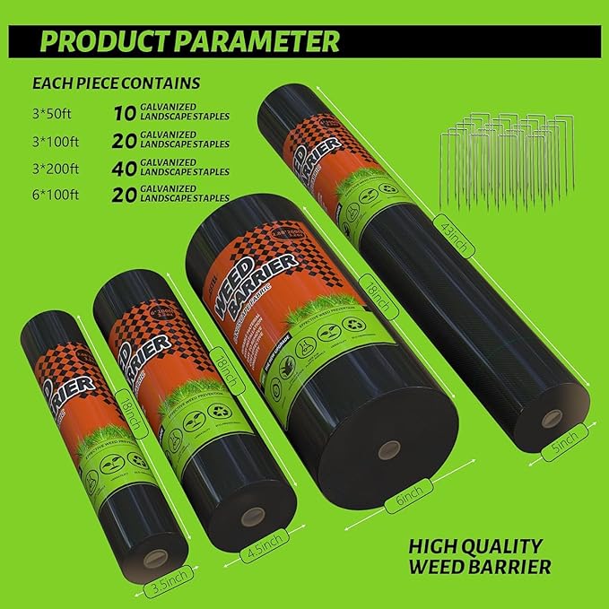 3x50FT Weed Barrier Landscape Fabric Heavy Duty, 3.2oz Durable Geotextile Fabric, Block Gardening Ground Cover Weed Mat, Weed Control Garden Cloth for Landscaping, French Drains, Yard Driveway