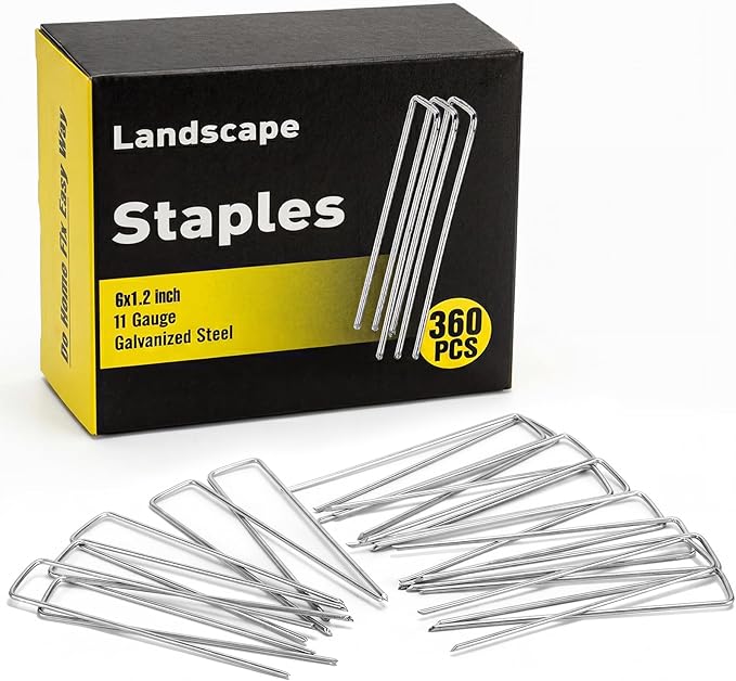 360 Pack 6 Inch Landscape Staples, Galvanized Garden Staples 11 Gauge Ground Stakes Landscaping Fabric Pins Plant Cover Stakes Yard Staples for Lawn Fence Tent Hose Drip Irrigation Tube