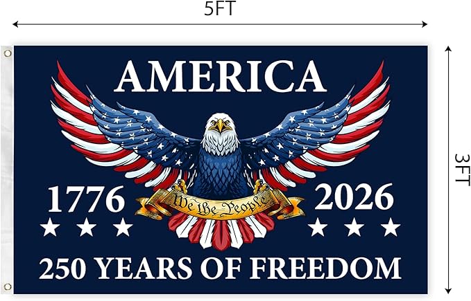USA 250th Birthday Flag 3x5 Ft with Two Brass Washers for Outdoor Garden and Porch Deck Lawn Yard Decor 1776-2026 250 Years Anniversary Celebration Activity Sign (250 Years Anniversary Flag 3x5ft)