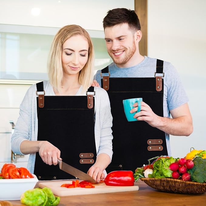 Apron for Men Women, Chef Apron with Adjustable Neck Strap, Heavy Duty Apron with Pockets, for Cooking, Gardening