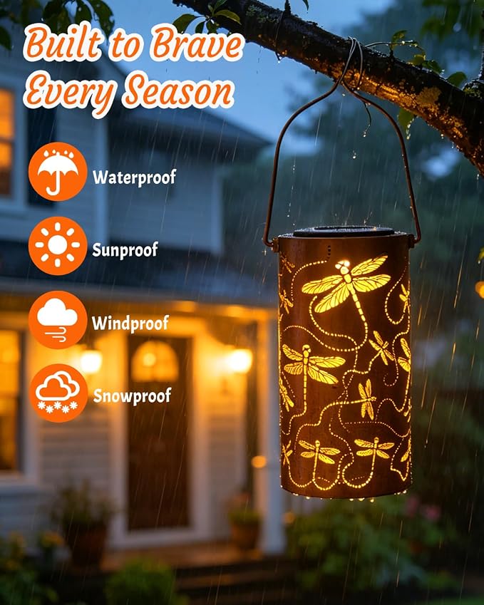 ANYTALK Birthday Gifts for Women Mom Grandma, Dragonfly Solar Lanterns Outdoor Waterproof, Hanging Solar Lights for Yard, Patio, Porch, Garden Decor