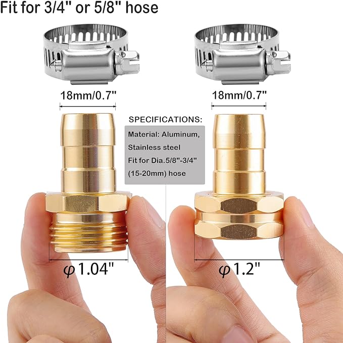 4 Set Garden Hose Repair Connector with Clamps, Fit for 3/4" or 5/8" Garden Hose Fitting, 5/8" Barb x 3/4" GHT Garden Hose Adapter/Fittings, Water Hose Repair Kit