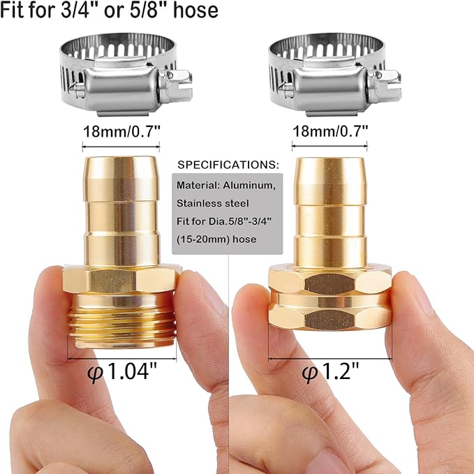 6 Set Garden Hose Repair Connector with Clamps, Fit for 3/4" or 5/8" Garden Hose Fitting, 5/8" Barb x 3/4" GHT Garden Hose Adapter/Fittings, Water Hose Repair Kit