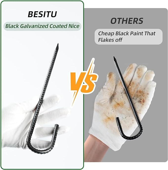 Besitu 12 Inch Rebar Stakes J Hook Ground Stakes 16-Pack Heavy Duty Galvanized Chain Link Fence Stakes Metal Tent Stakes for Outdoor Lawn Decorations Inflatables Canopy Swing Set
