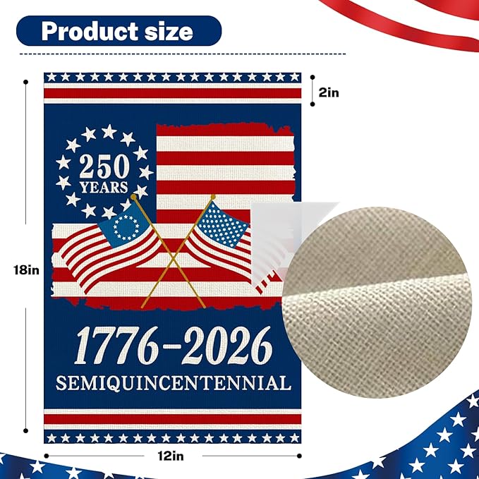 250 Anniversary Usa Garden Flags for Outside, 250 Anniversary USA Flag 1776-2026 Commemorative Patriotic Yard Sign Outdoor Stars & Stripes Design Banner 4th of July Decorations Double Sided Waterproof 250 Year American Flag 12x18 Inch