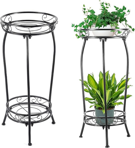 Kavlium 2-Pack Plant Stand Indoor Outdoor,Tall Black Metal Rustproof Stable Plant Stands,2 Tier 27.1 inch Multiple Plant Rack for Planter Corner Garden Living Room & Garden