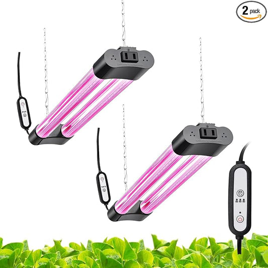 Hlite 16inch 2 Pack LED Grow Lights - Linkable Grow Lights for Indoor Plants, Full Spectrum Plant Lights Plug and Hanging Design with Auto On/Off Timer Hanging Grow Light from Seedling to Flowering