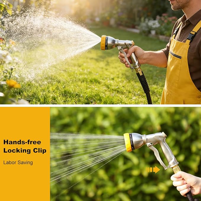 FANHAO Garden Hose Nozzle Heavy Duty, 100% Metal Water Hose Nozzle Sprayer High Pressure Spray Nozzle with 7 Spray Patterns for Watering Garden, Washing Cars and Showering Pets