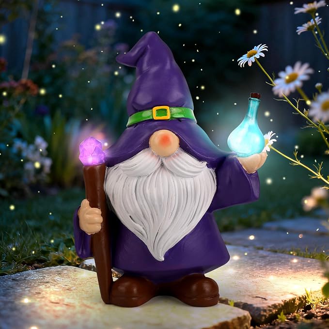 Ecloverlife Garden Gnome Outdoor, Solar Powered Gnomes Garden Decor with Lights for Outside, Front Porch, Patio, Yard, Lawn, Balcony - Housewarming Gift, Birthday Gift for Mom, Grandama, Dad, Grandad