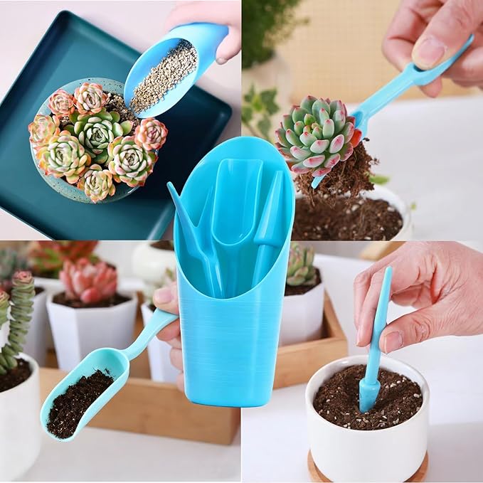8Pcs Set Mini Garden Shovel Hand Tools Transplanting Potting Tool Set Indoor Soil Spoon Scoop Plastic Kits (Blue-8pcs Set)