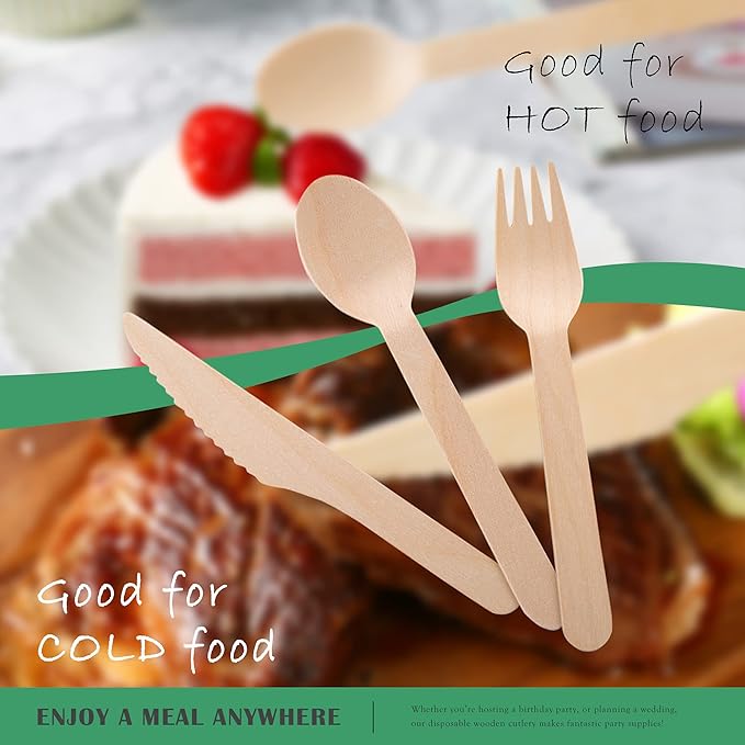 Disposable Wooden Forks -Pack of 100, 6.5" Length-Biodegradable, Natural Wooden Utensils, Great for Parties,Camping,Weddings&Dinner Events (Forks)