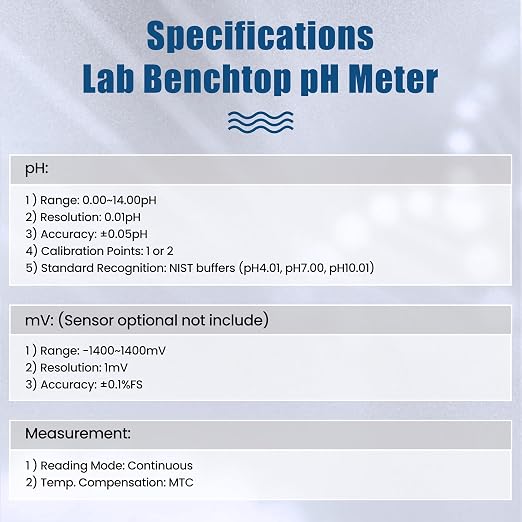 Lab Benchtop pH Meter Digital pH Meters with 1-2Points Auto Calibration Bench Top pH Meter with 6.0 inch High Definition Screen Science Lab pH Meters for Soil Salt Water Test (Model AMT611)