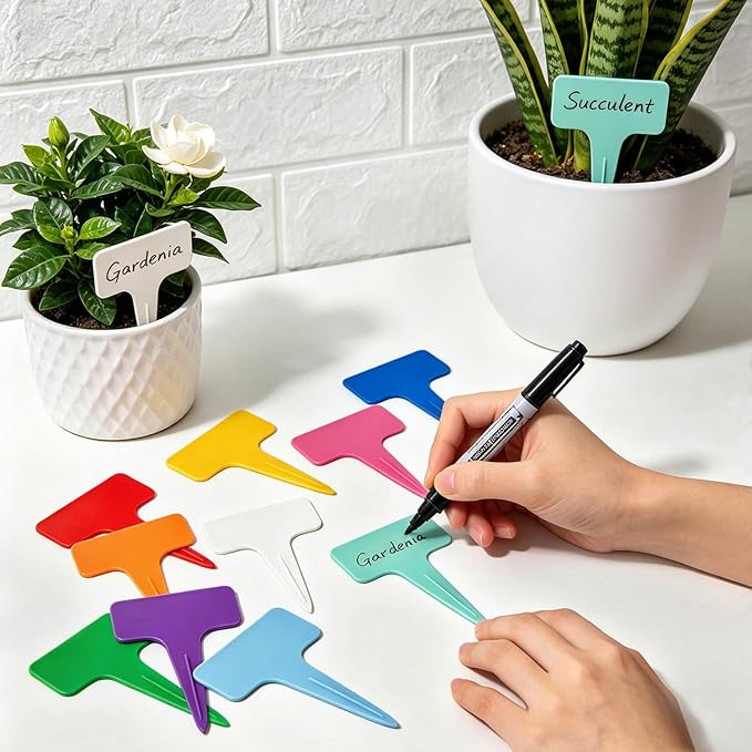 200 Pcs Thick T-Type Plant Labels, 4 Inch Waterproof PP Hard Plastic Garden Markers, Reusable Nursery Tag Stakes for Indoor Outdoor Potted Plants, Seedlings, Flowers, Vegetables & Herbs(Cyan)