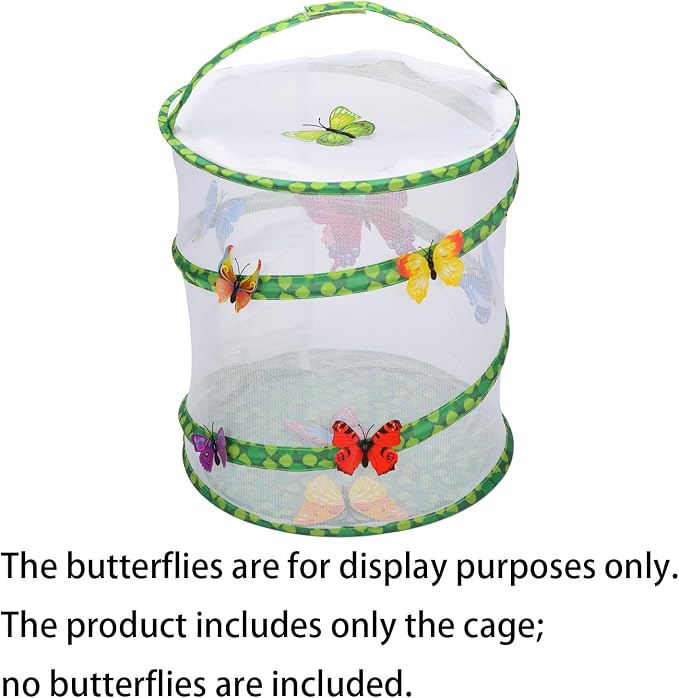 Insect Lore Butterfly Garden Habitat Foldable Washable and Reusable Butterfly Cage 11.8" x 13.8"Tall(Green-B, Medium)