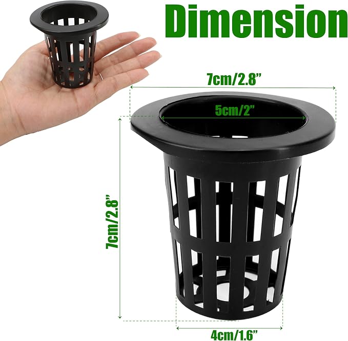 50 Pack 2 Inch Heavy Duty Slotted Net Pots Cup or Pot for Hydroponics Tower Garden, Indoor or Outdoor Growing, Mesh Basket, Cups with Wide Lip Design, Round Supplies for Orchid, Aquaponic Plants
