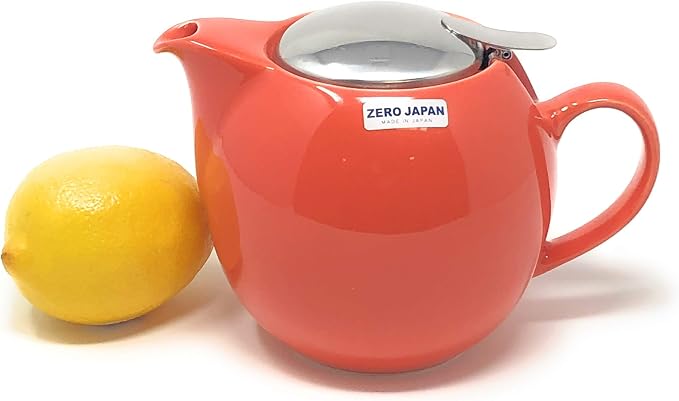 Zero Japan Bee House Round Teapot For One, 24 Oz - Ceramic Tea Pot with Stainless Steel Lid and Infuser, Smooth-Pour Spout, Diswasher and Microwave Safe Tea Pots (Carrot)