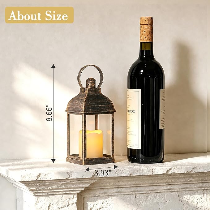 Wedding Decor Bronze Lanterns: 6 Pcs LED Flameless Decorative Indoor Outdoor Rustic Candle Holder Bulk for Tables Centerpieces