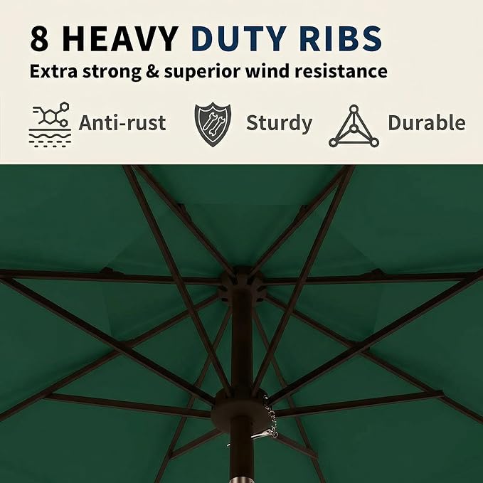 10FT Patio Umbrella 3 Tiers Outdoor Market Umbrella w/Push Button Tilt, Crank, UV and Waterproof Table Umbrella for Garden, Pool, Backyard, Deck, Lawn, Forest Green