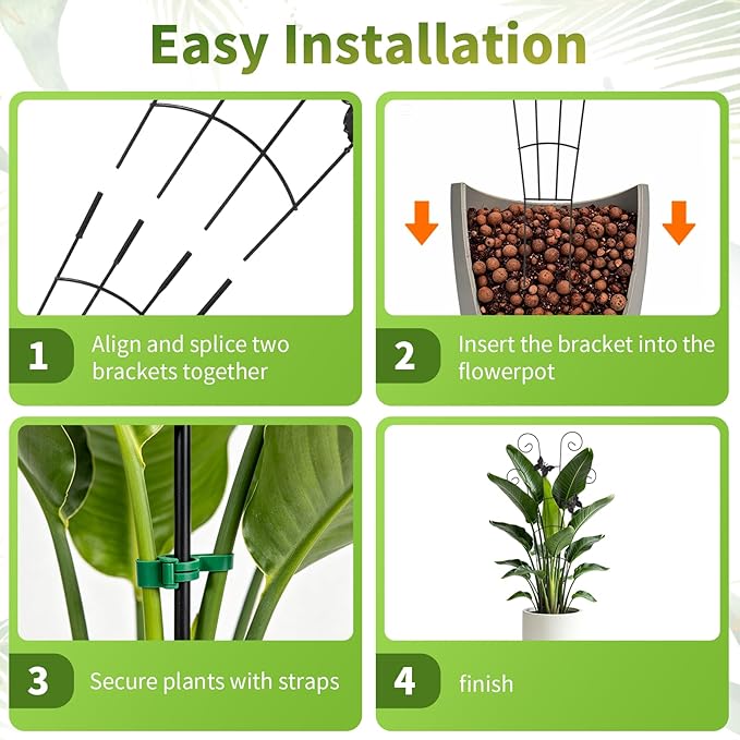 2 Pack 30 Inch Metal Plant Trellis for Indoor Outdoor Climbing Plants, Easy Assembly with Adjustable Height, Unique Design for Monstera Pothos Hoya, Small Garden Trellis for Pots