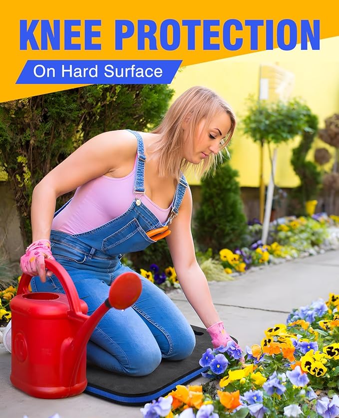 Garden Kneeling Pad, Comfortable Foam Knee Pad with Handle & Tool Tray, Durable Supportive Knee Cushion for Gardening, Garage Work, Workshop Repairing, 18.7"x12"x1.1", Black & Blue | Extra Thick EVA Foam Mechanic Mat
