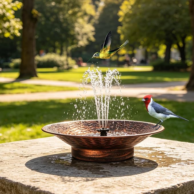 Solar Bird Bath for Outside, 12.4” Outdoor Metal Bird Bath Fountains, Solar Powered Water Fountain for Outdoors Garden Patio Lawn Ground Tabletop Decor (Brown)