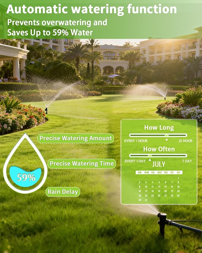 Hose Timer 2 Outlet, 2 Zone Programmable Sprinkler Timer with Rain Delay & Manual Mode, Heavy Duty Digital Timer for Garden Hose, Auto Irrigation Controller for Lawn, Yard & Drip Irrigation Outdoor