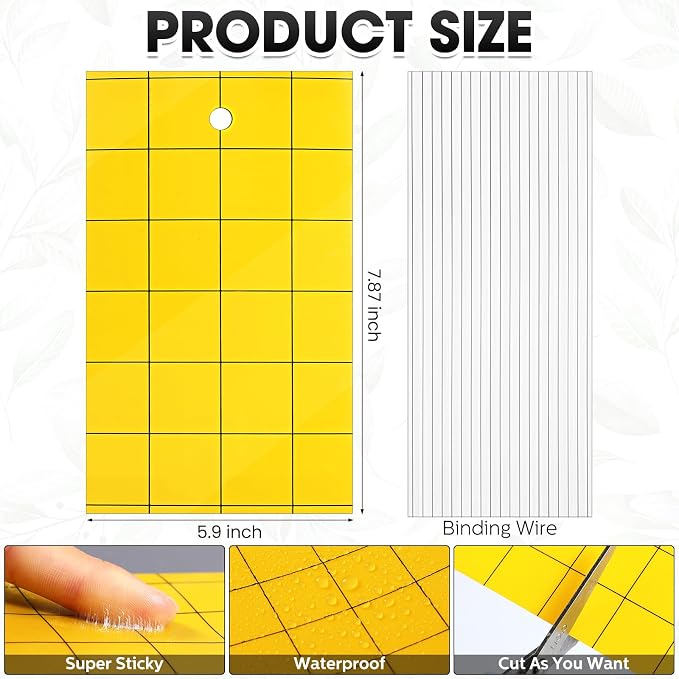 Qualirey 100 Pcs 6'' X 8'' Sticky Trap for Gnats Dual Side Sticky Fruit Fly Trap with Tie Plant for Flying Insect Fungus Bugs Flying Catcher for Indoor