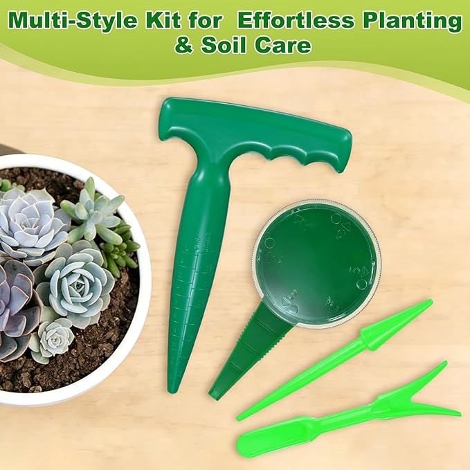 M METERXITY 1-Set Sowing Seeds Dispenser, Plastic Adjustable Hand Planter Seeder Tool Seedlings Dibber and Widger for Transplanting/Flower Planting, Small Gardening Tools [Light Green]
