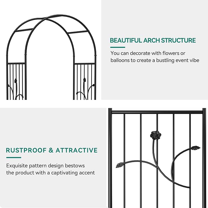 Metal Garden Arbor, 86" H Garden Arch for Climbing Plants Outdoor, Wedding Arches for Ceremony, Black Garden Archway for Backyard, Lawn and Patio