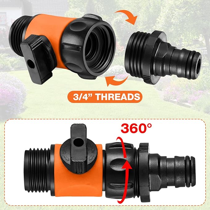 Hotop 12 Pcs Garden Hose Shut Off Valve Plastic Connect Water Hose Turn Off Valve with Anti Leak Standard 3/4 Inch Thread and Rubber Gaskets (Orange)