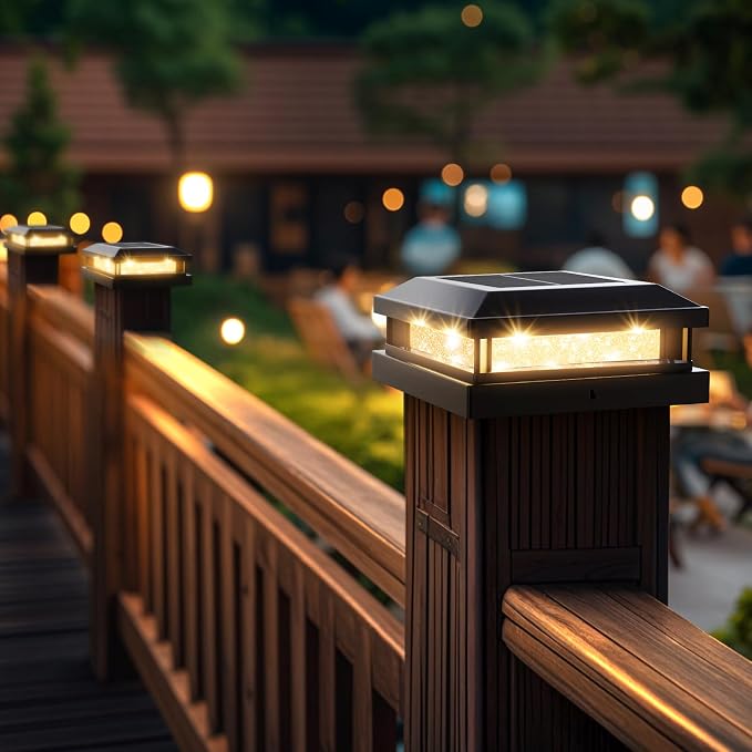 Brightever 4x4 Solar Post Cap Lights Outdoor 6 Packs, Waterproof Solar Powered Deck Post Lights for5x5 Wooden/Vinyl, Black Fence Lights with 16LEDs Warm White/Cool White for Outdoor Decoration