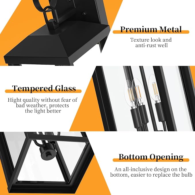 24Inch Extra Large Outdoor Sconce Light 1-Pack, Waterproof Oversized Outdoor Porch Light for House with Tempered Glass, Modern Black Exterior Lighting Fixture, Outside Coach Light for Garage